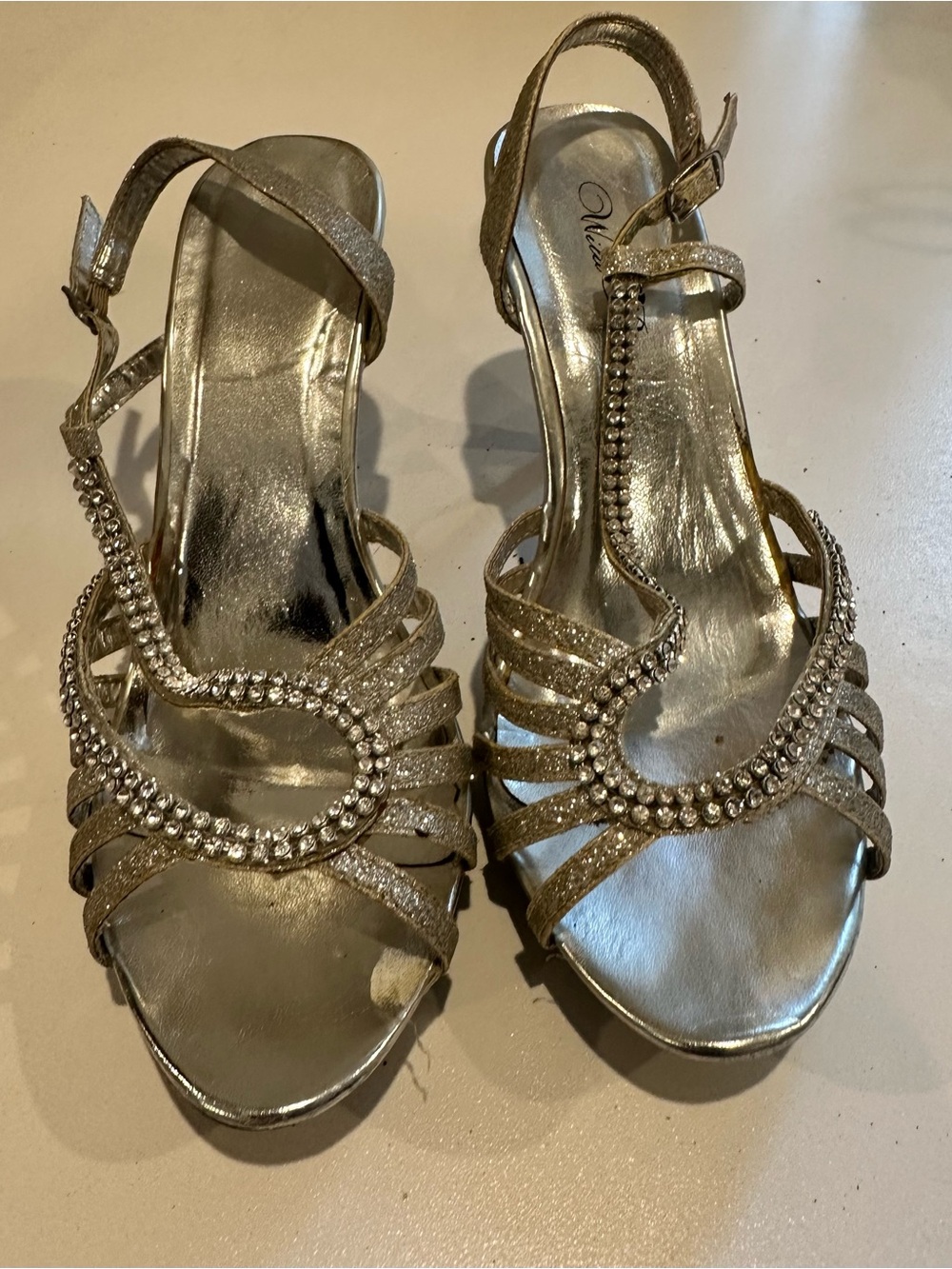 Wild Rose Silver Rhinestone Evening Slingback Heels